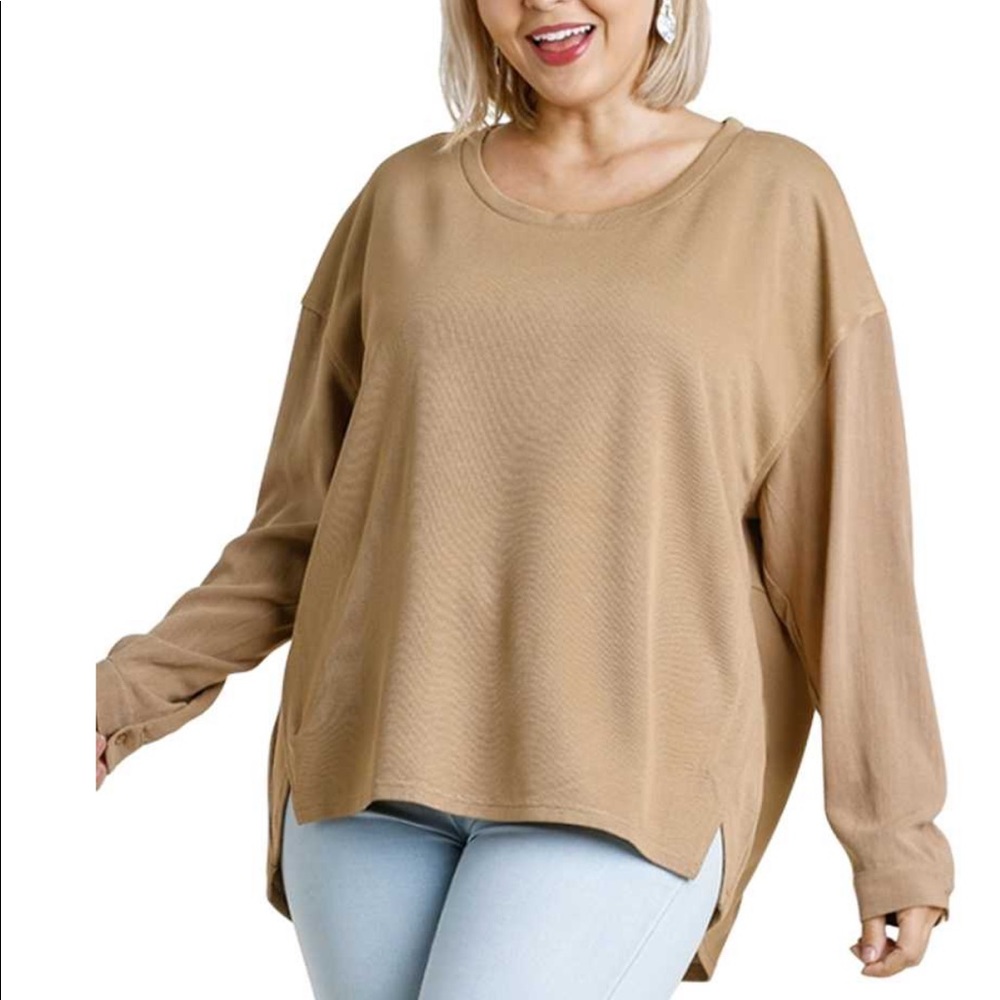 NWT Umgee Plus Almond Knit Linen Sleeve Top sz XL - Picture 1 of 5